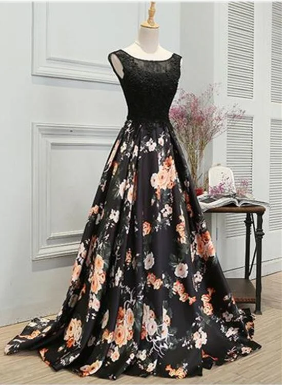 Black Floral Prom Gown, Prom Dress , Party Dresses for Sale Tunics Fashionable trendy