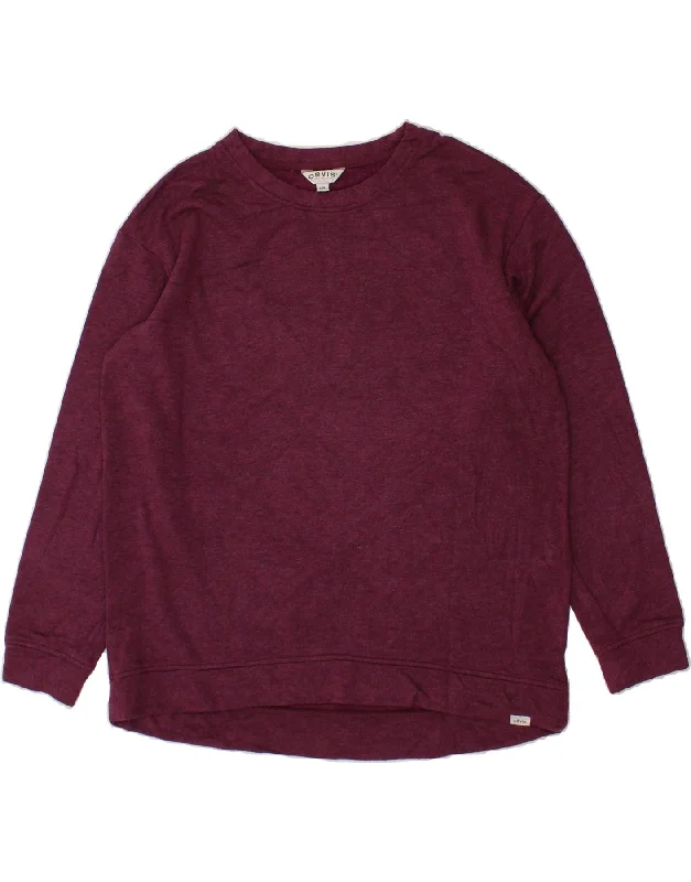 ORVIS Womens Oversized Sweatshirt Jumper UK 16 Large Maroon Modal Hoodie with Emblem Brand Identity