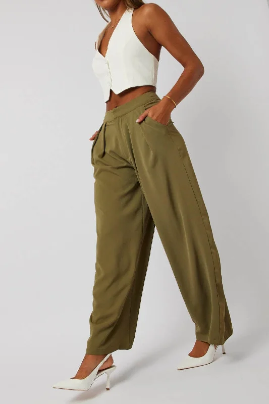 Green Wide Leg Pants High Rise Cozy Lounge Pants