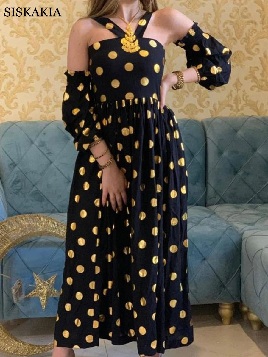 Elegant Women's Dress Sexy Spaghetti Strap Maxi Long Party Dresses Dot Solid Black Halter Sleeveless Casual Feminine Clothes S4435600 Tunics Stylish modern