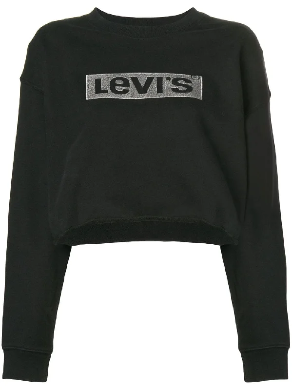 logo cropped sweatshirt Hoodie with Cuffed Sleeves Snug Secure