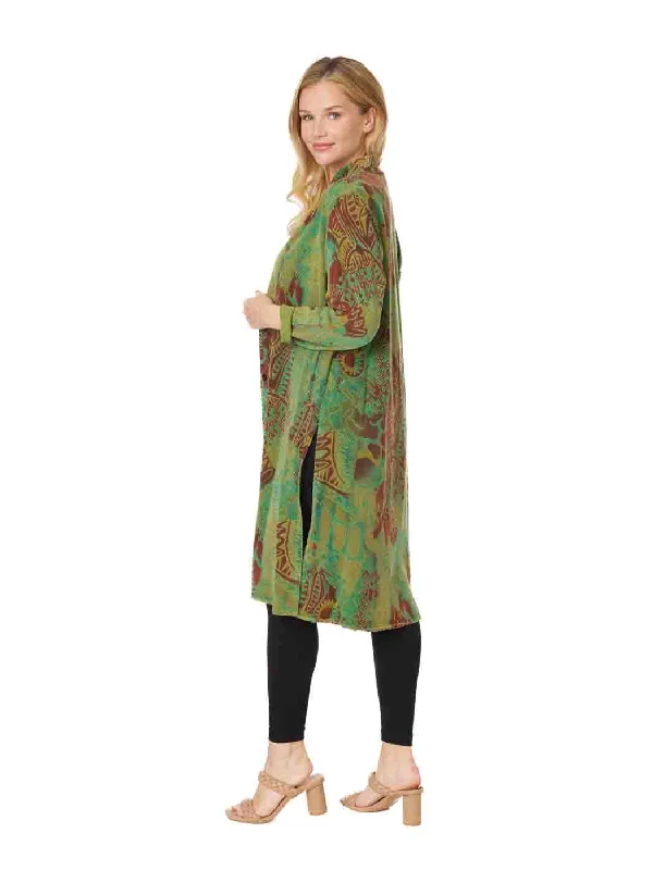 Tianello TENCEL™  Print "Tunisia" Long "SELENA"  Duster Jacket Zippered Jacket Buttoned Jacket Snapped Jacket