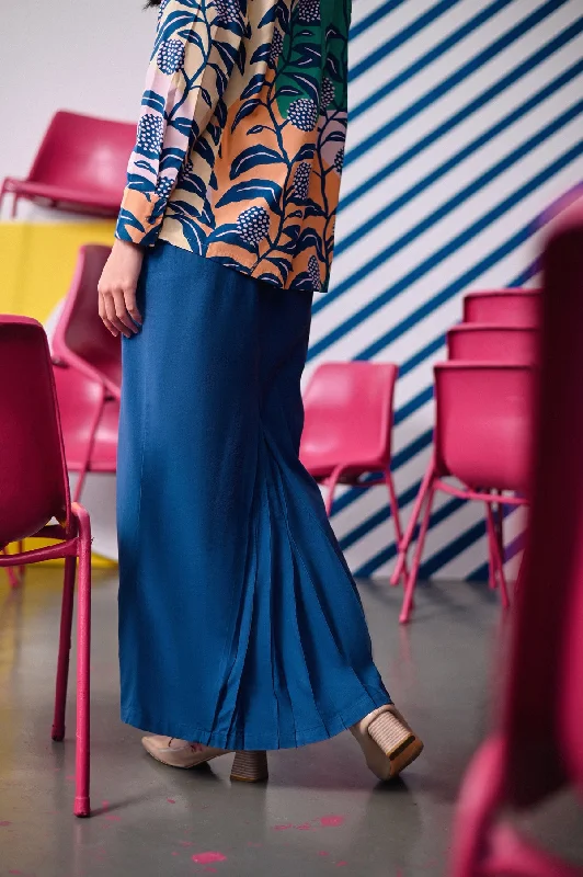 The Dulu Kita Women Fan Pleats Skirt - Steel Blue cashmere skirt fine