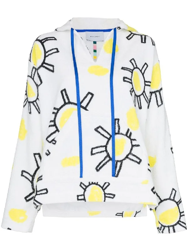 V-neck sunshine print cotton hoodie Hoodie with Print Artistic Unique