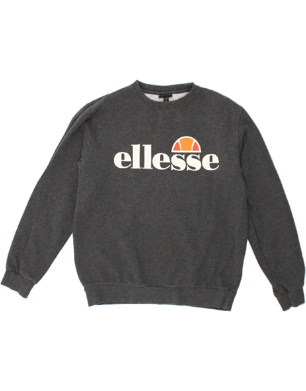 ELLESSE Womens Oversized Graphic Sweatshirt Jumper UK 10 Small Grey Cotton Hoodie Jacket Zipper Layering