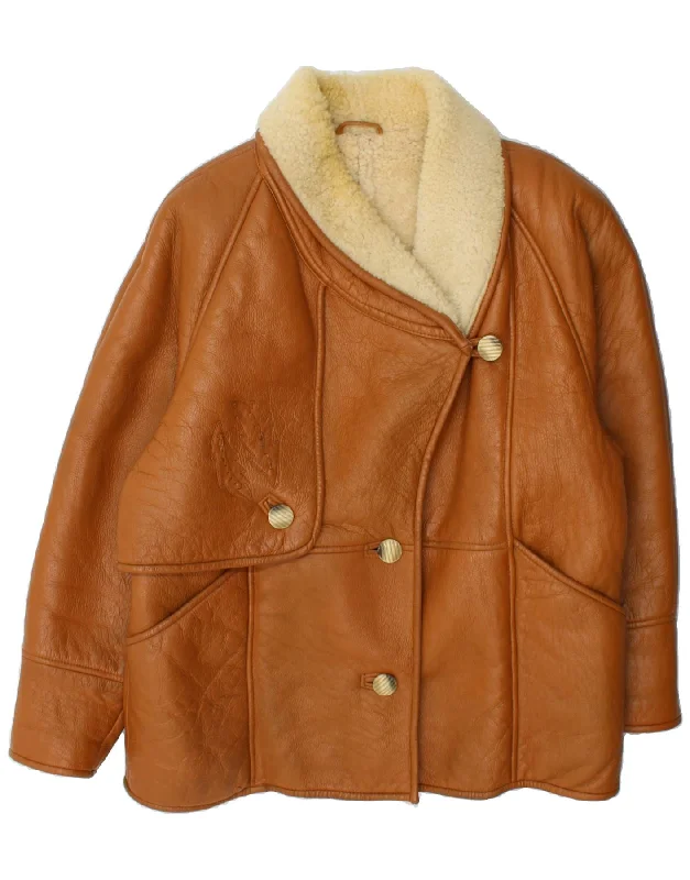 VINTAGE Womens Shearling Jacket EU 46 XL Brown Shearling Satin Jacket Silk Jacket Chiffon Jacket
