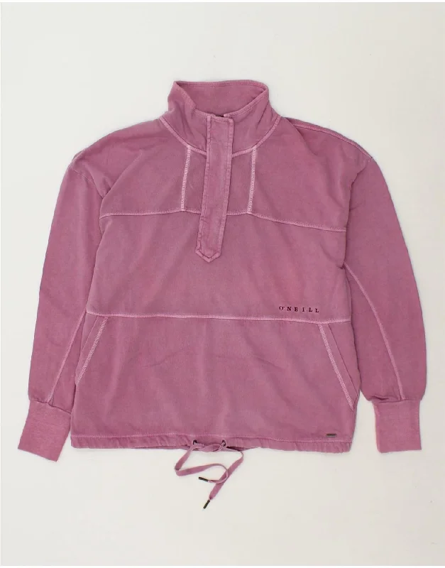 O'NEILL Womens Oversized Zip Neck Sweatshirt Jumper UK 10 Small Pink Hooded Sweatshirt Casual Wear Street Style