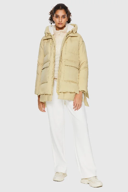 092 O-Lab Hooded Down Jacket with Slitted Hem Jersey Jacket Tulle Jacket Batik Jacket