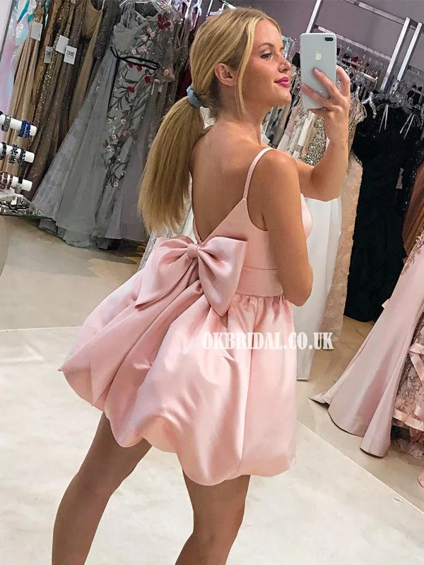 Spaghetti Straps A-line Satin Princess Homecoming Dress with Bow-knot, FC6136 Tunics Business professional