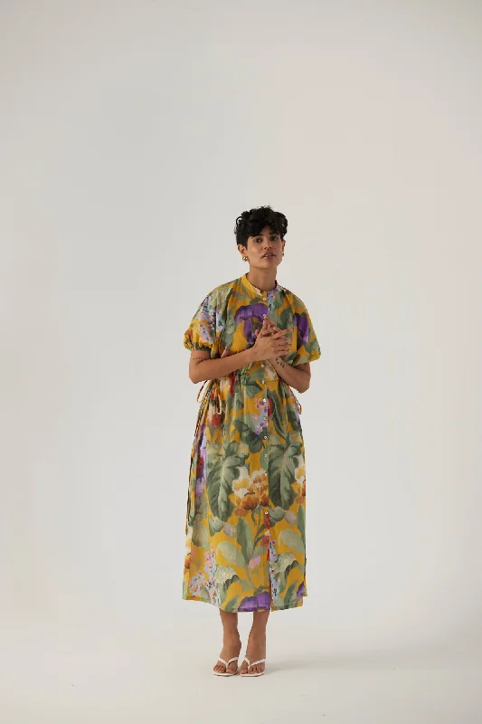 Allora Yellow Side Tie-Up Dress Tunics Floral girly