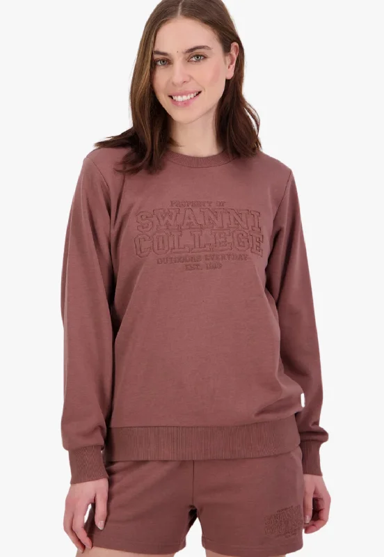 Swanndri Womens Scholar Embroidered Crewneck Sweatshirt Hoodie with Belted Waist Structured Tailored