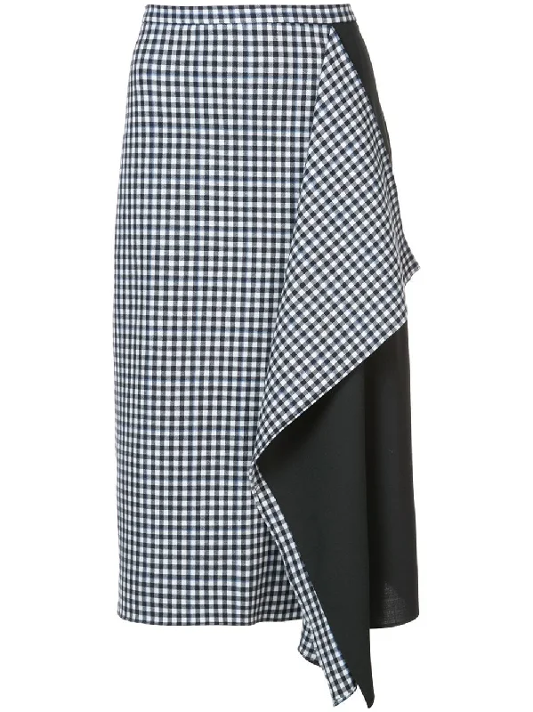Gingham asymmetric skirt wrap skirt elegant