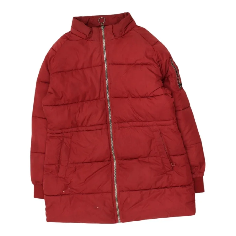 Diesel Womens Red Full Zip Padded Coat | Vintage Designer Puffer Jacket VTG Notch Collar Peter Pan Collar Cowl Neck