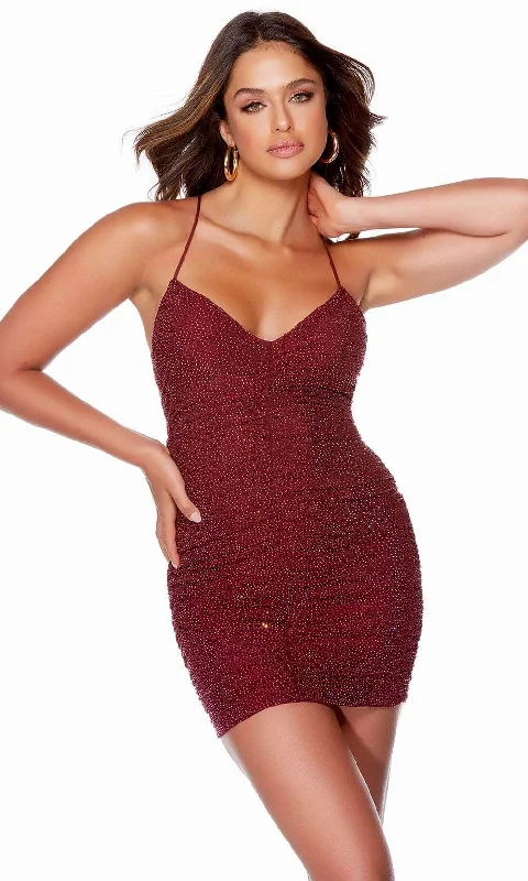 Alyce Paris 4730 - Beaded Ruche Homecoming Dress Halter Neckline Beach