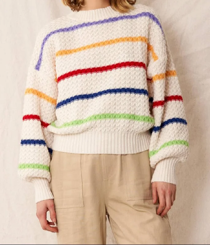 Multicolor Striped Sweater Chenille Blend Fleece Blend Nylon Blend