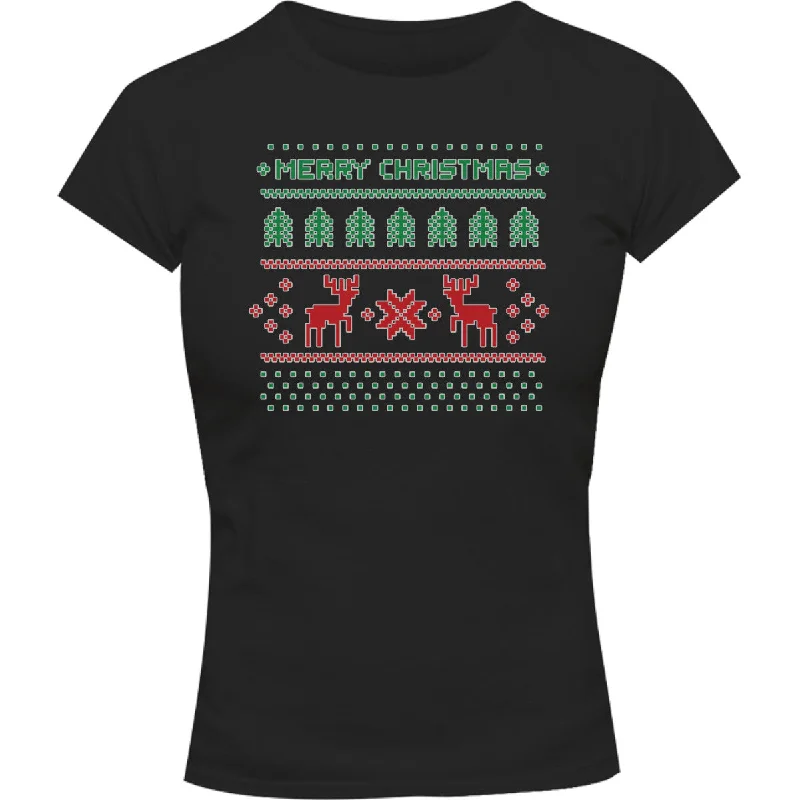 Christmas Sweater - Ladies Slim Fit Tee Houndstooth Herringbone Solid
