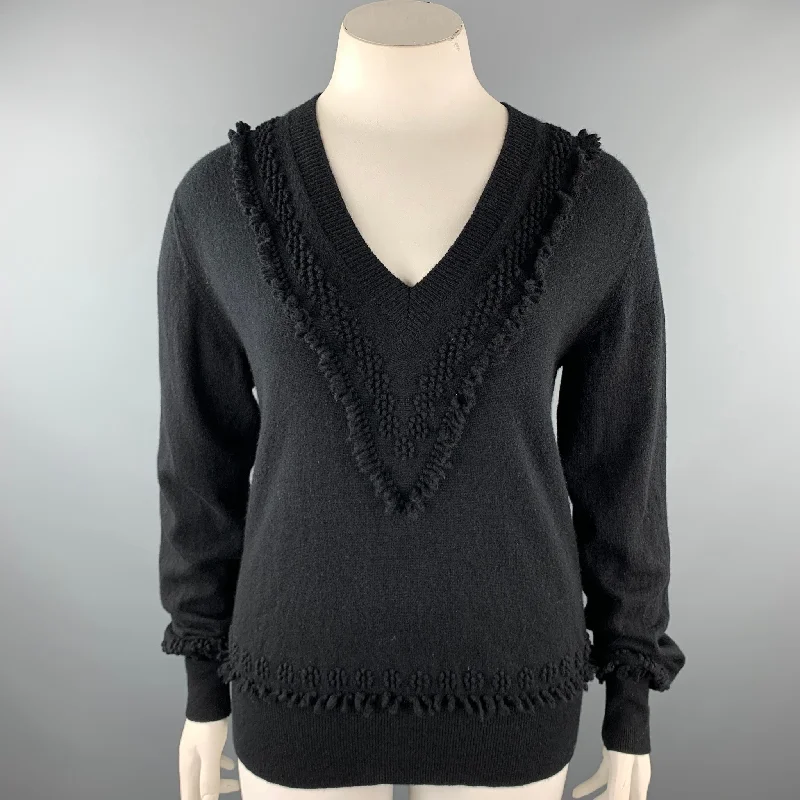 BARRIE Size XL Black Knitted Cashmere V-Neck Sweater Anti-Pilling Anti-Shrink Durable