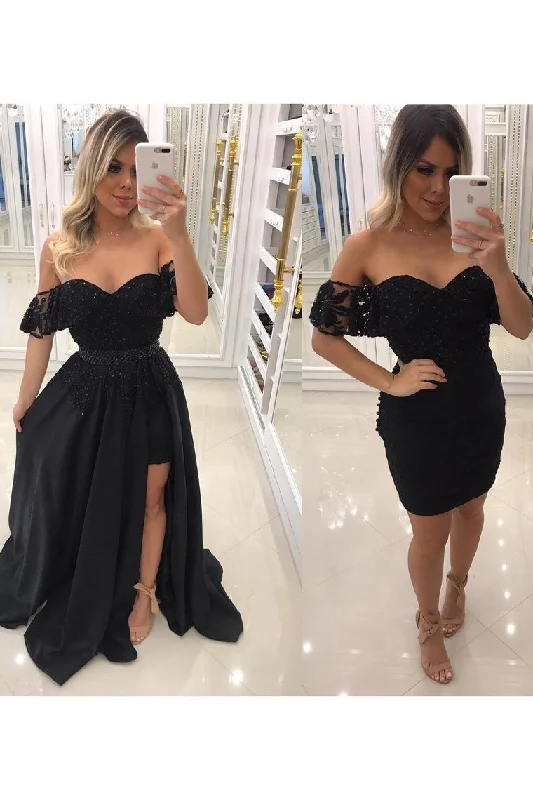 Unique Sheath Scoop Satin Prom Dresses With Beads Detachable Train