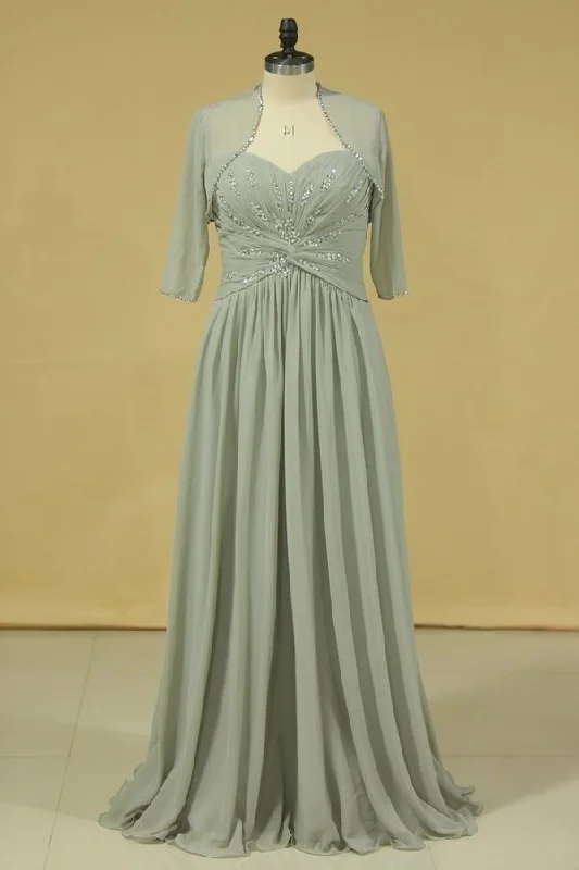2024 Plus Size Sweetheart A Line Mother Of The Bride Dresses With Ruffles Chiffon Floor PDR5399F