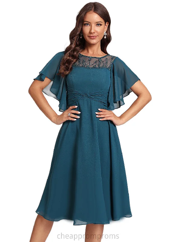 Georgia A-line Scoop Knee-Length Chiffon Cocktail Dress With Beading Sequins STIP0020970