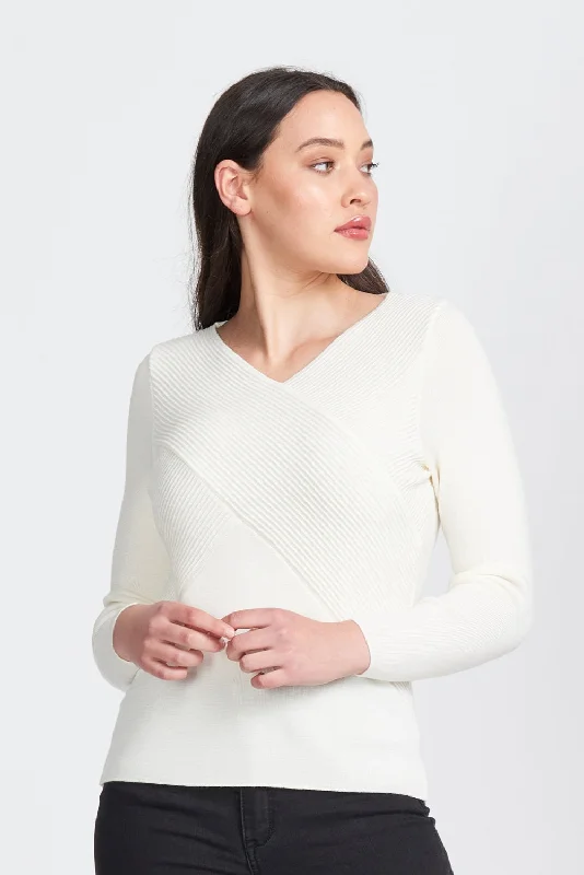 ROYAL MERINO RIB WRAP V SWEATER RM2055 Houndstooth Herringbone Solid