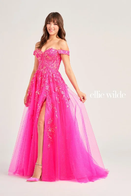 Ellie Wilde Off Shoulder A-Line Prom Dress EW35058