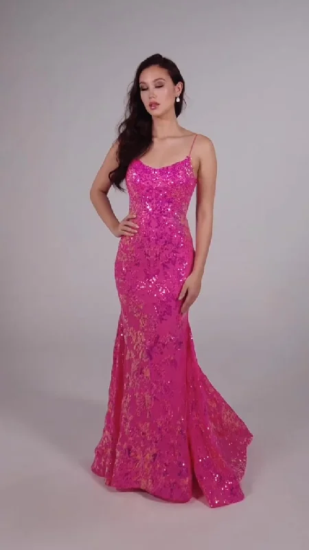 Ellie Wilde Floral Sequin Prom Dress EW35015