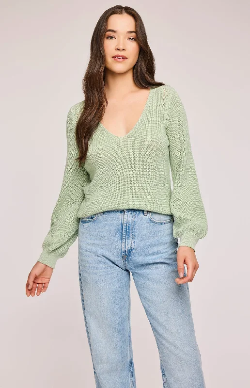 HAILEY V-NECK SWEATER - CACTUS Front Pockets Side Pockets Patch Pockets