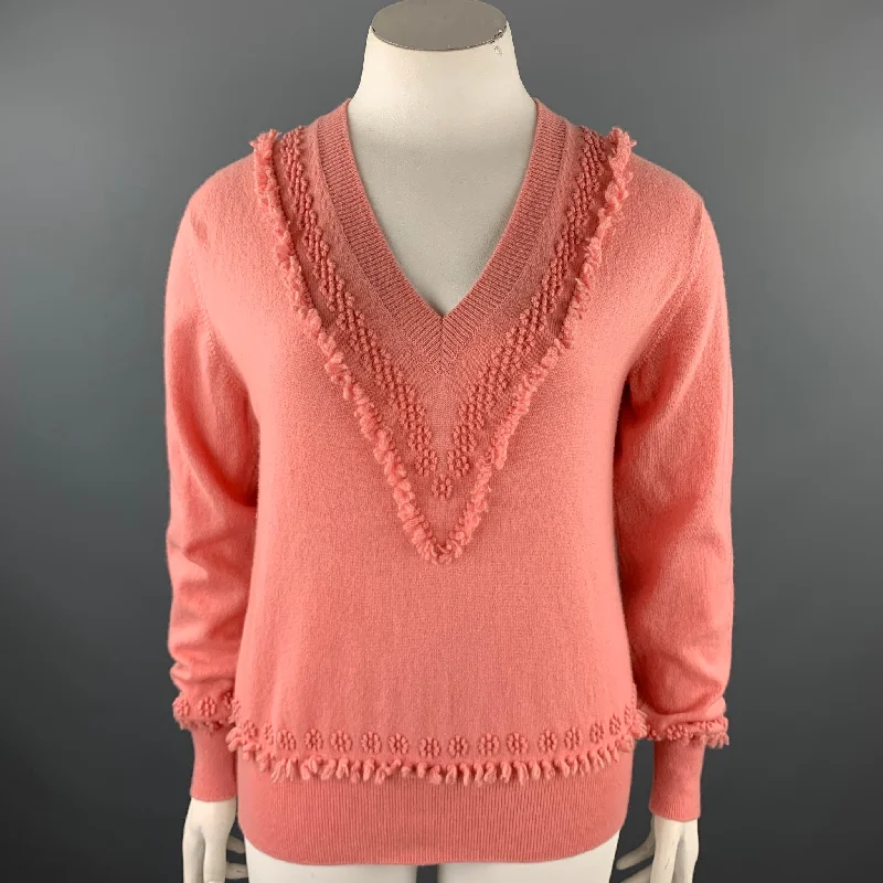 BARRIE Size XL Salmon Pink Knitted Cashmere Sweater Iron Safe Non-Iron Wrinkle Free