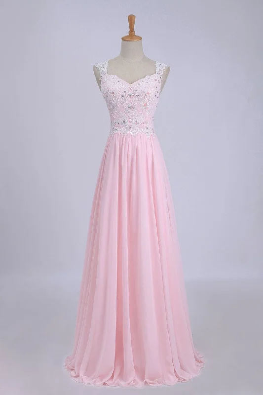 V-Neck A-Line/Princess Prom Dress Tulle&Chiffon With Beads And Applique