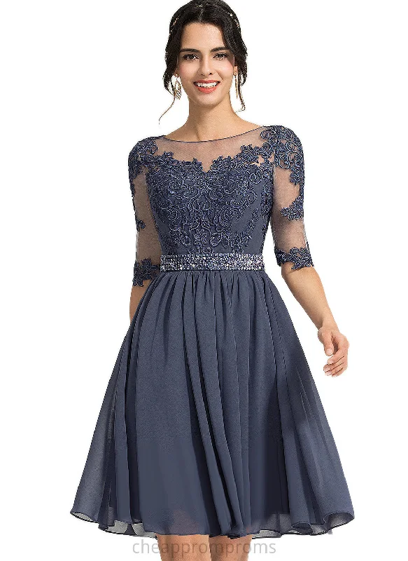 Carmen A-line Scoop Knee-Length Chiffon Lace Cocktail Dress With Beading STIP0020951