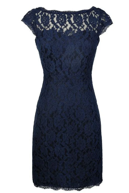 Classic Navy Blue Lace Short Mother of the Bride Dress