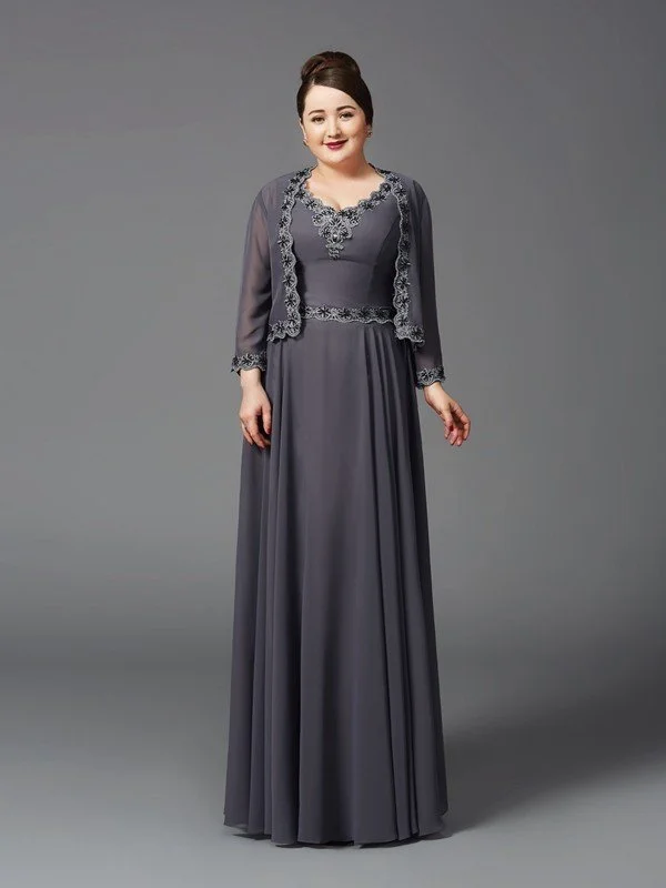 A-Line/Princess Straps Lace Sleeveless Long Chiffon Mother of the Bride Dresses TPP0007323