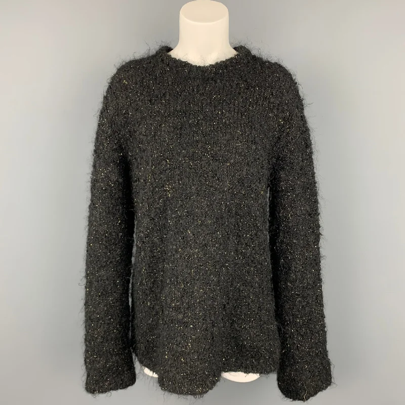 COMME des GARCONS Size L Black Wool / Polyester Gold Sweater Turtle Neck Boat Neck Asymmetrical Neck