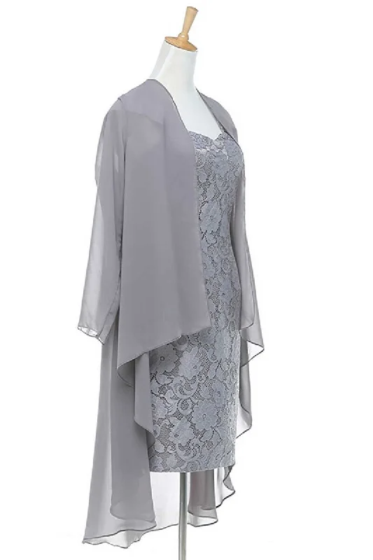 Two-Piece Grey Lace Short Mother of the Bride Dress