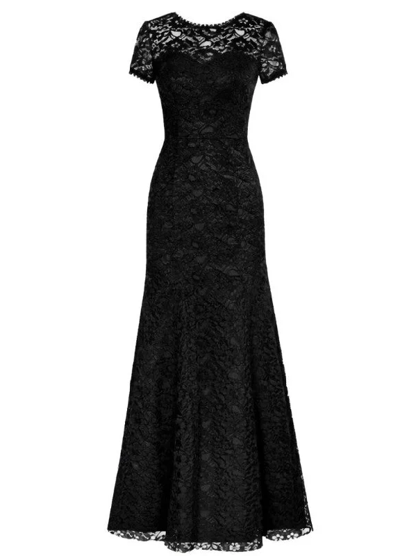 Noble Scoop Neck Short Sleeves Lace Mermaid Mother Of The Bride Dress