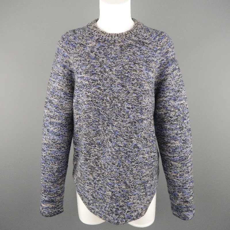 PROENZA SCHOULER Size XS Blue & Grey Heathered Marble Wool Blend Sweater Ribbed Striped Patterned