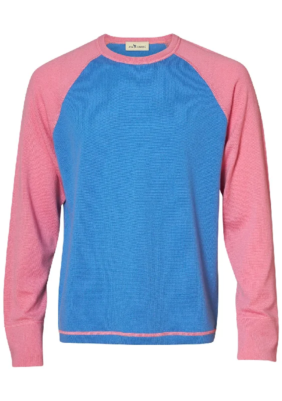 Blue & Pink Rugby Cashmere Sweater Mesh Blend Leather Blend Suede Blend