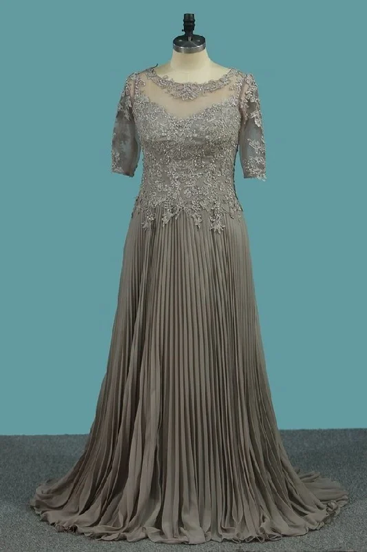 2024 Mid-Length Sleeve Scoop Chiffon Mother Of The Bride Dresses A Line P3CS181S