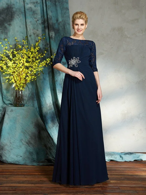A-Line/Princess Bateau Beading 1/2 Sleeves Long Chiffon Mother of the Bride Dresses TPP0007338