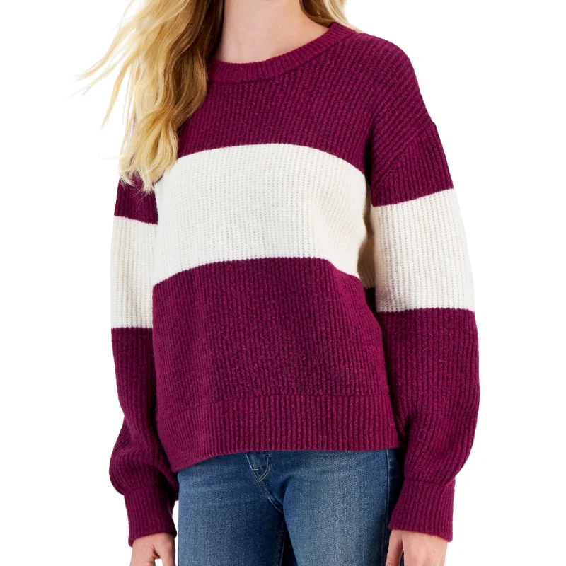 HIPPIE ROSE - Crewneck Balloon-Sleeve Sweater Neon Metallic Matte