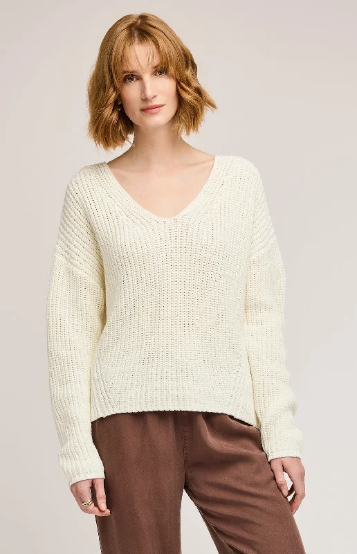 SPENCER V-NECK KNIT SWEATER - CREAM Knit Fabric Woven Fabric Fleece Fabric