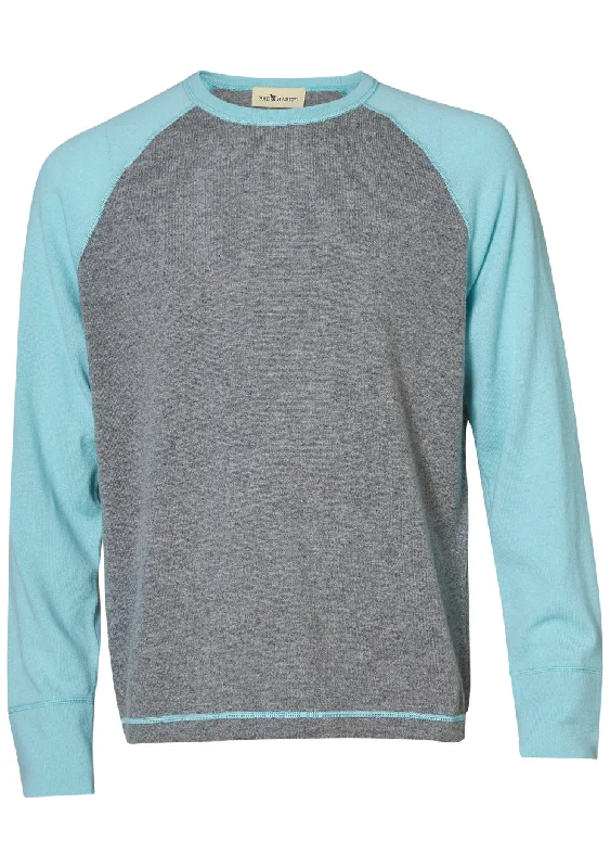 Grey & Turquoise Rugby Cashmere Sweater Lace Blend Ribbed Blend Corduroy Blend
