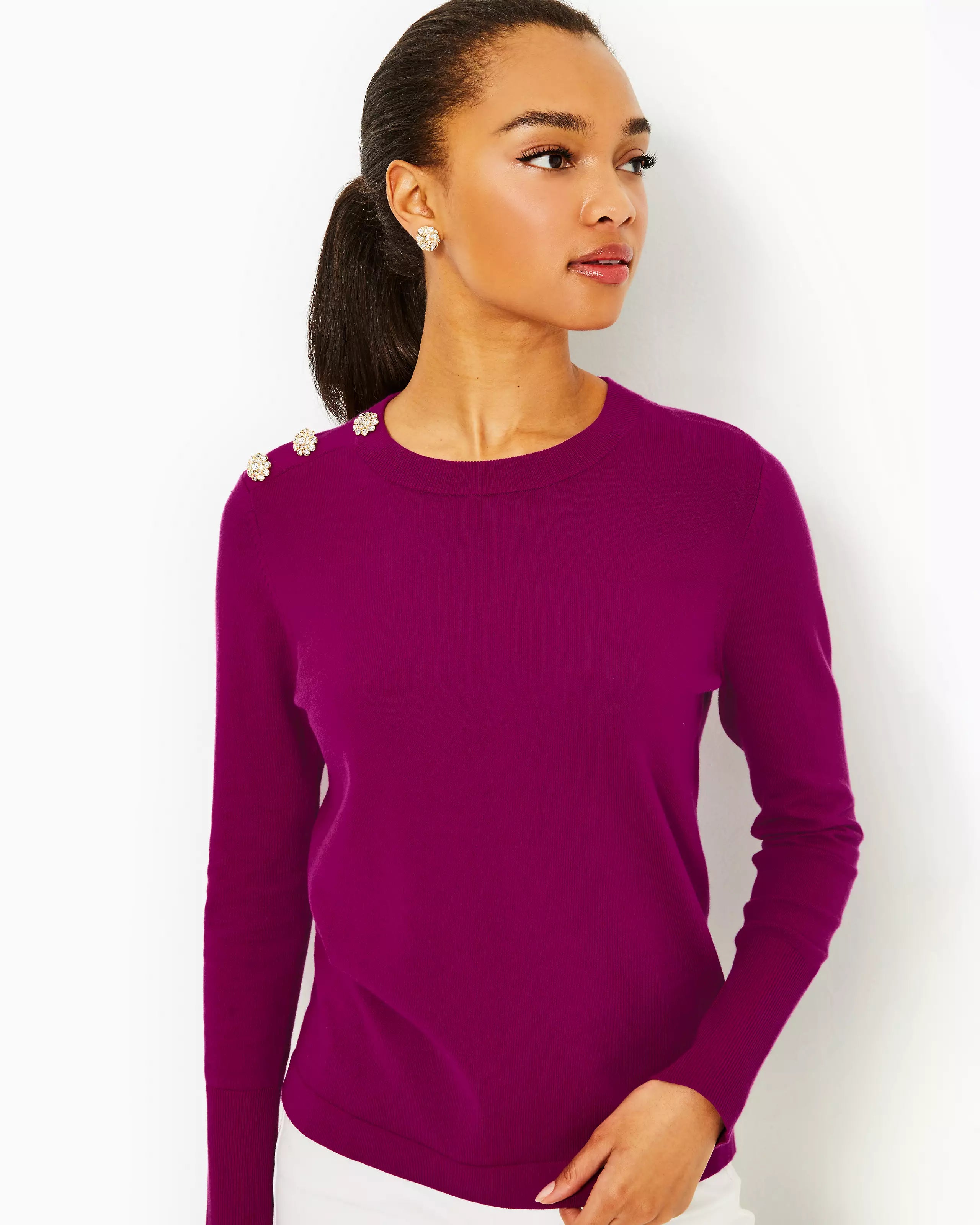 Lilly Pulitzer Women's Morgen Sweater  - Mulberry Ribbed Striped Patterned