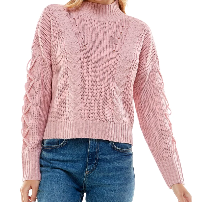 ULTRA FLIRT - Mock-Neck Lace-up-Sleeve Sweater Layered Multi-layer Single Layer