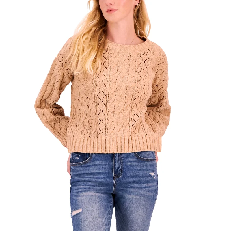 HIPPIE ROSE - Crewneck Cozy Chenille Cable-Knit Sweater Velvet Chenille Corduroy