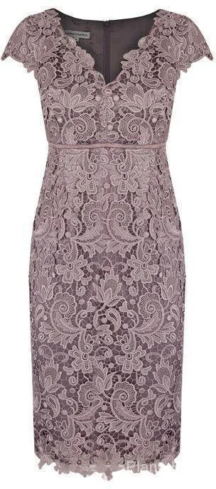 Sheath V Neck Cap Sleeves Lace Empire Mother Of The Bride Dress With Sash