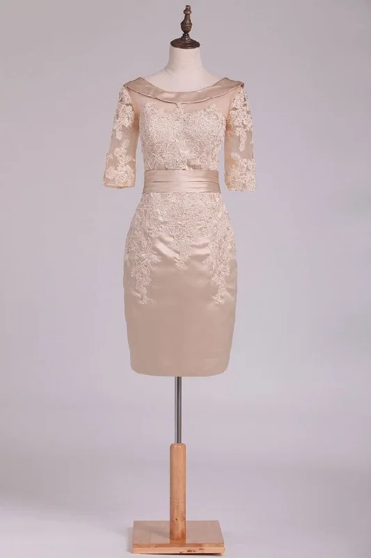 2024 Sheath Cowl Neck Half Sleeve Mother Of The Bride Dresses Satin P2P586H7