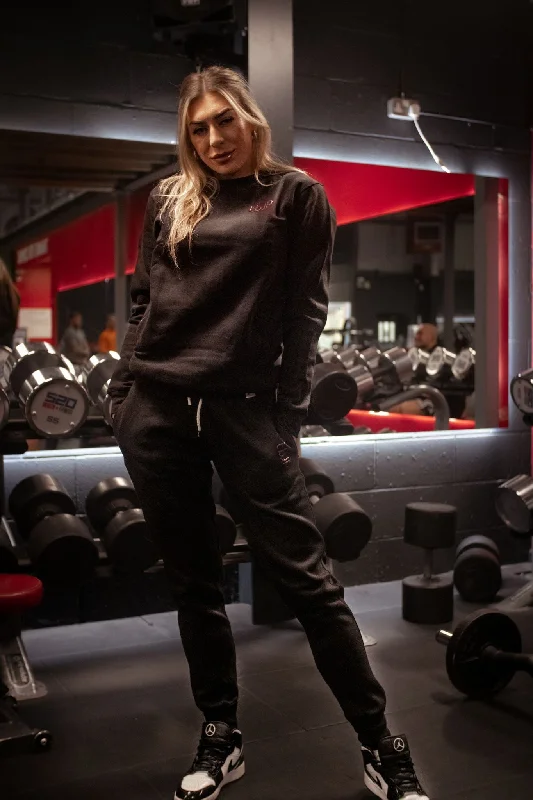 Black Zip Sweater & Jogger Set Glossy Satin Silk