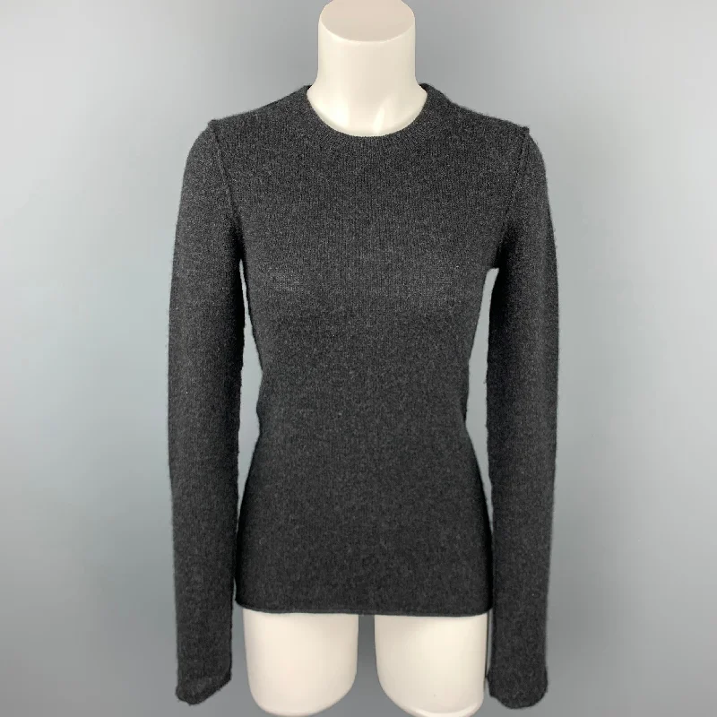 INHABIT Size M Charcoal Knitted Cashmere Blend Crew-Neck Sweater Real Fur Shearling Chenille